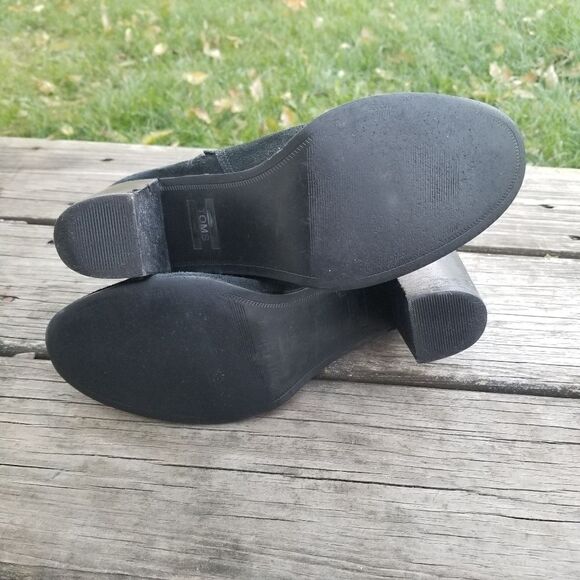 TOMS Lunata Chunky Heeled Black Suede Leather Ankle Boots Booties Woman's 9 - Picture 9 of 11